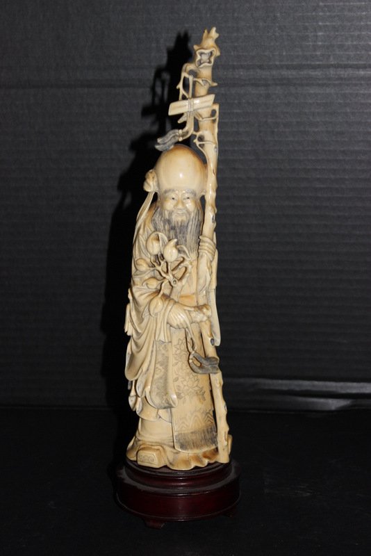 Chinese Carved Ivory of Wise Man w/ Staff (1 of 10)