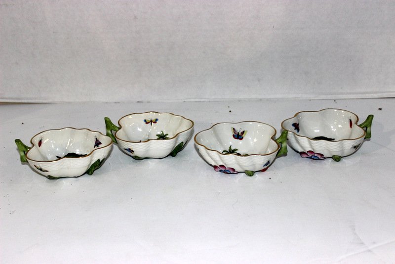 4 Pc. Herend "Rothschild" Porcelain Salt Cellars: 4 Pc. Herend "Rothschild" Porcelain Salt Cellars. Measures - 4 1/8" long.