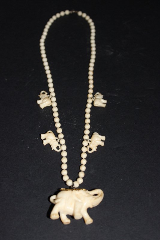 Chinese Carved Ivory Beaded Elephant Necklace (1 of 5)