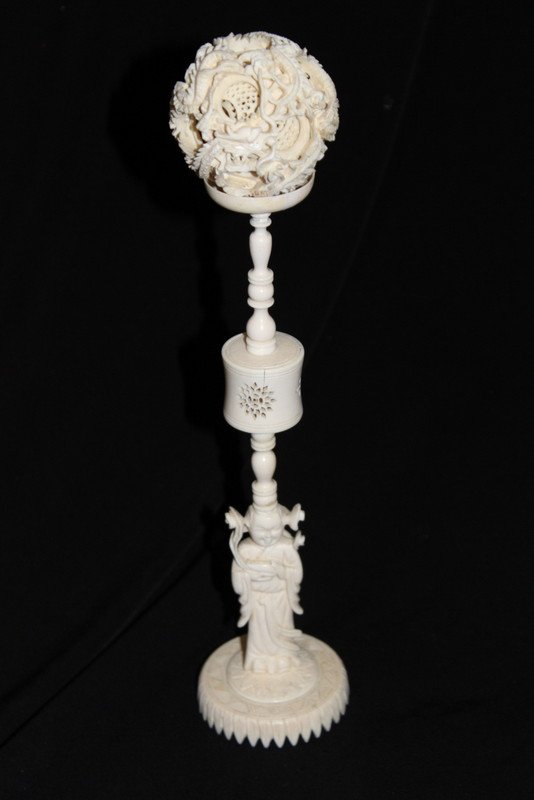 Chinese Carved Ivory Puzzle Ball w/ Stand (1 of 8)