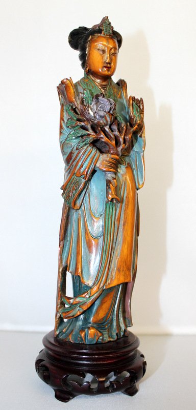 Antique Chinese Carved Polychrome Ivory Quan Yen (1 of 4)