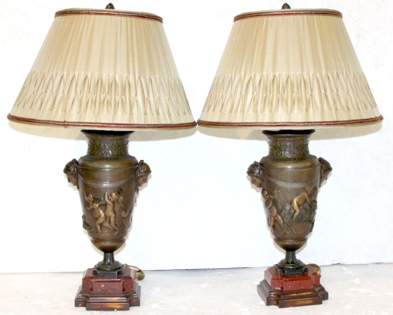 Pair of Antique French Bronze Figural Lamps (1 of 6)