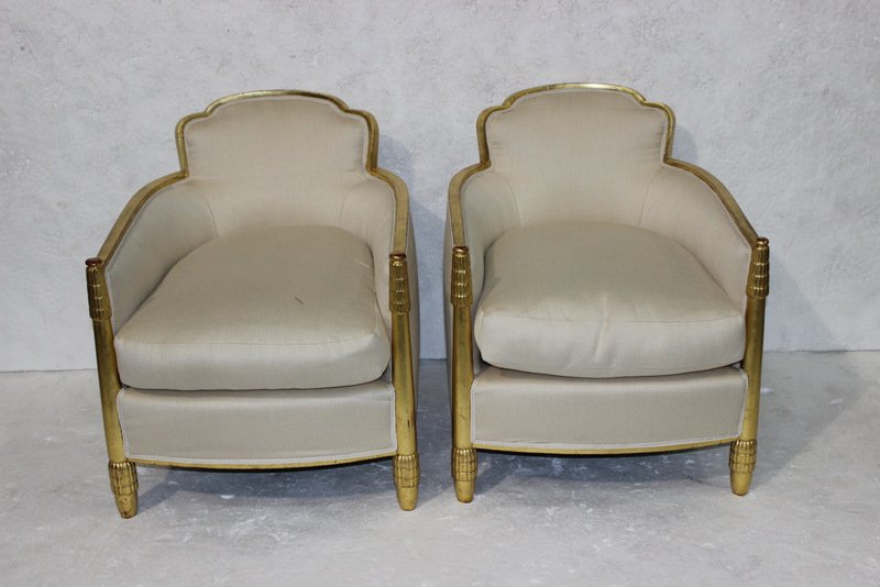 Pair of Upholstered Gilt Painted Arm Chairs (1 of 6)