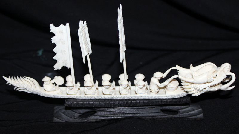 Chinese Carved Ivory Dragon Boat (1 of 10)