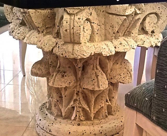 Contemporary Carved Limestone & Glass Dining Table (1 of 4)