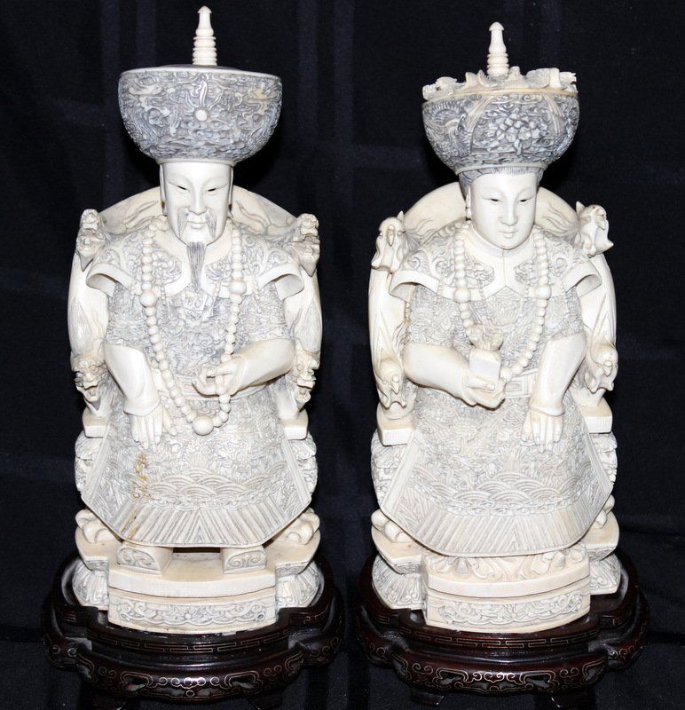 Pair of Chinese Finely Carved Ivory King & Queen (1 of 6)