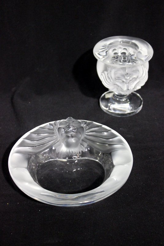 2 Pc. Lalique "Tete de Lion" Crystal Smoking Set (1 of 6)