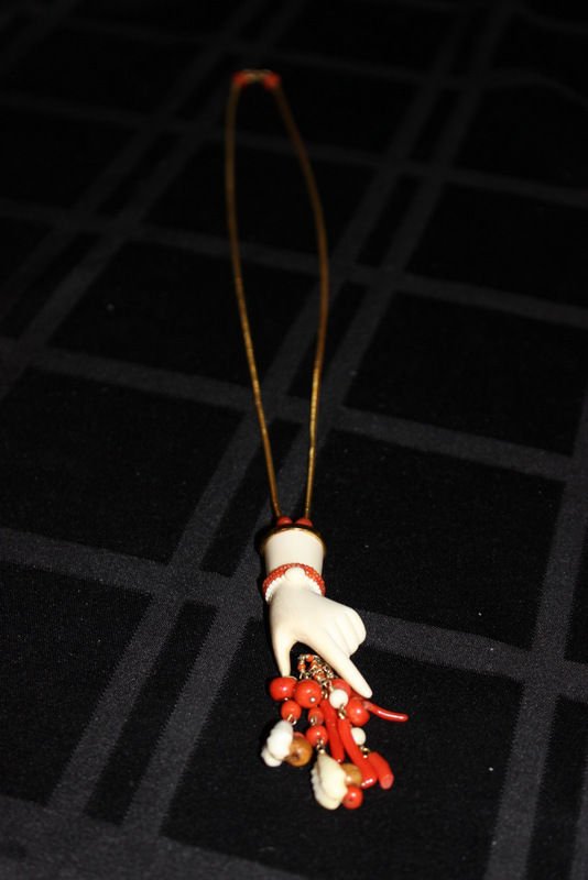 Rare Carved Ivory & Coral Hand w/ Necklace (1 of 6)