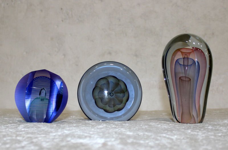 3 Pc. Signed Art Glass Paperweights (1 of 6)