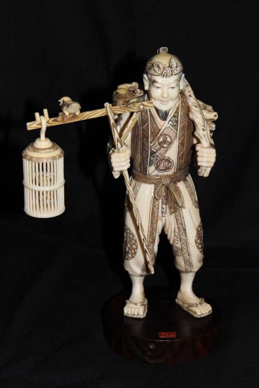 Chinese Carved Hippo Ivory of Bird Seller (1 of 9)