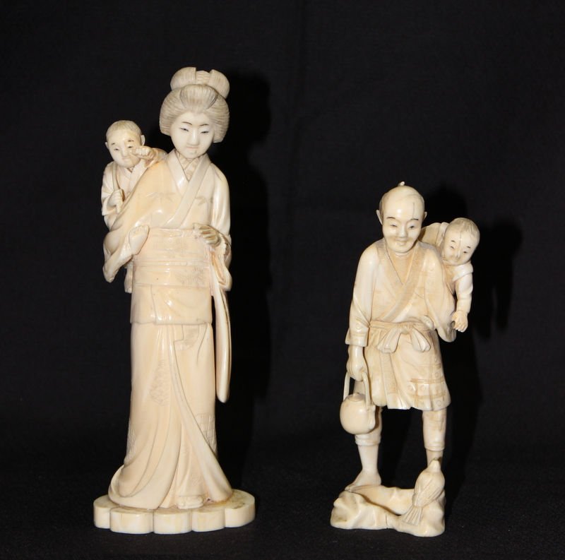 Two Japanese Carved Ivory Figures (1 of 8)