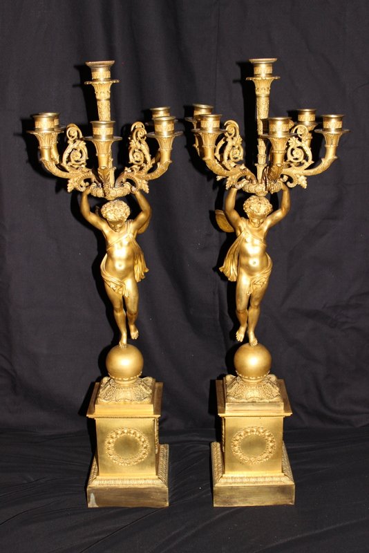 Pair of Antique Empire Bronze Candelabras (1 of 10)