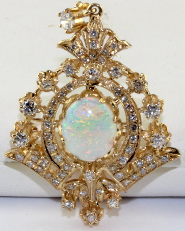 1970's Victorian Revival Australian Opal Diamond Brooch (1 of 5)