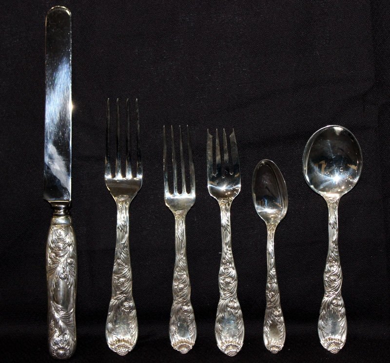 96 Pc. Tiffany "Chrysanthemum" Sterling Flatware Set (1 of 4)