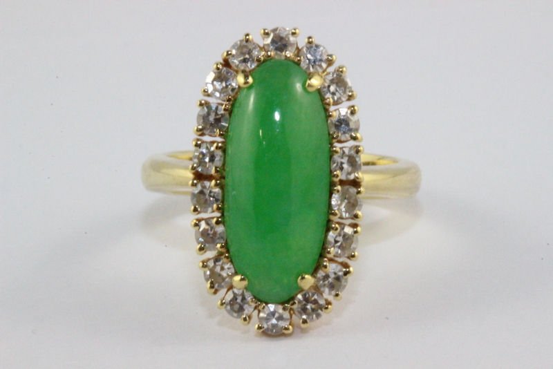 Very Fine 1950's Burmese Jadeite Jade Diamond Band (1 of 4)