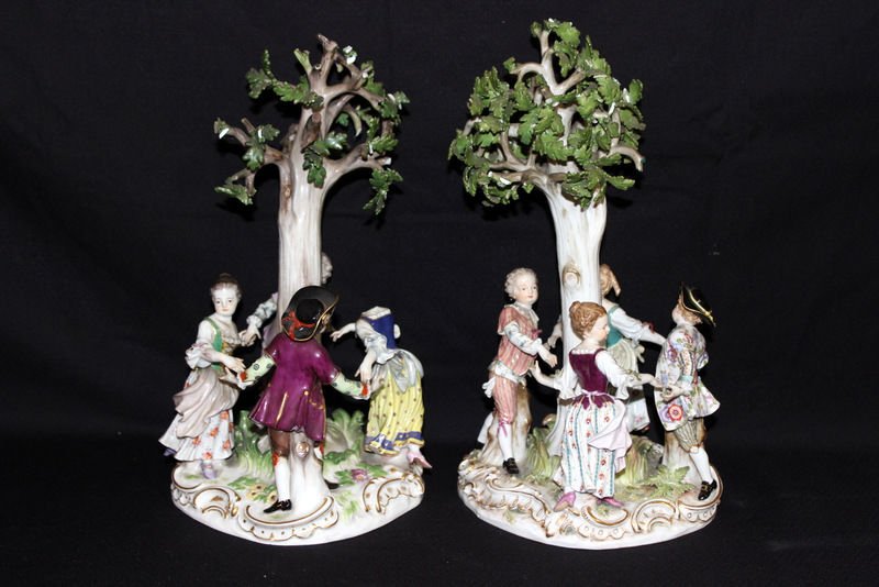 Pair of Meissen Hand Painted Porcelain Tree Groups (1 of 8)