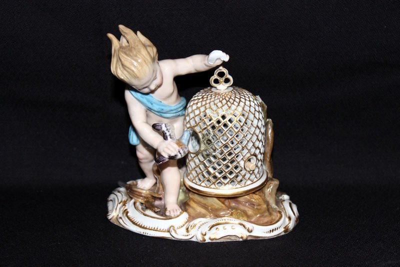 Meissen Hand Painted Porcelain Boy w/ Bird (1 of 7)