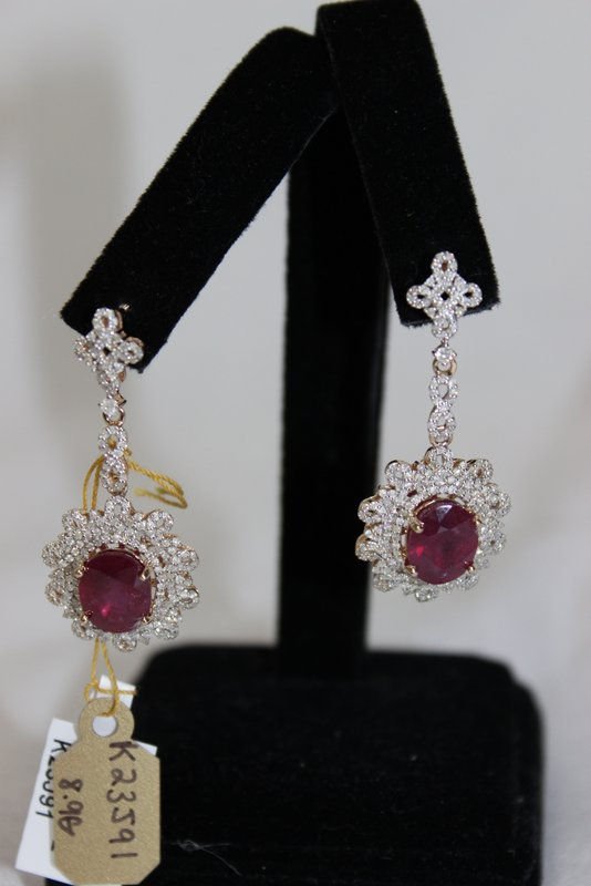 14Kt YG 8.50ct. Ruby & 1.34ct. Diamond Earrings (1 of 4)