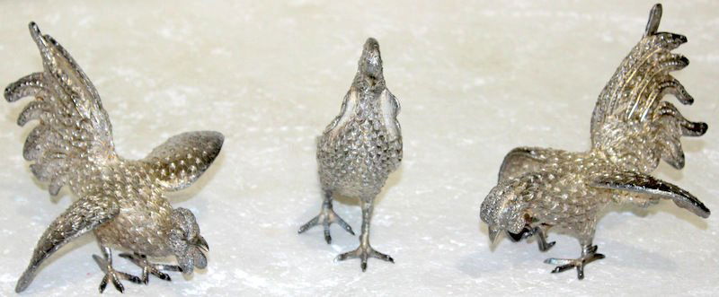 Set of 3 Mexican Solid Sterling Roosters (1 of 5)