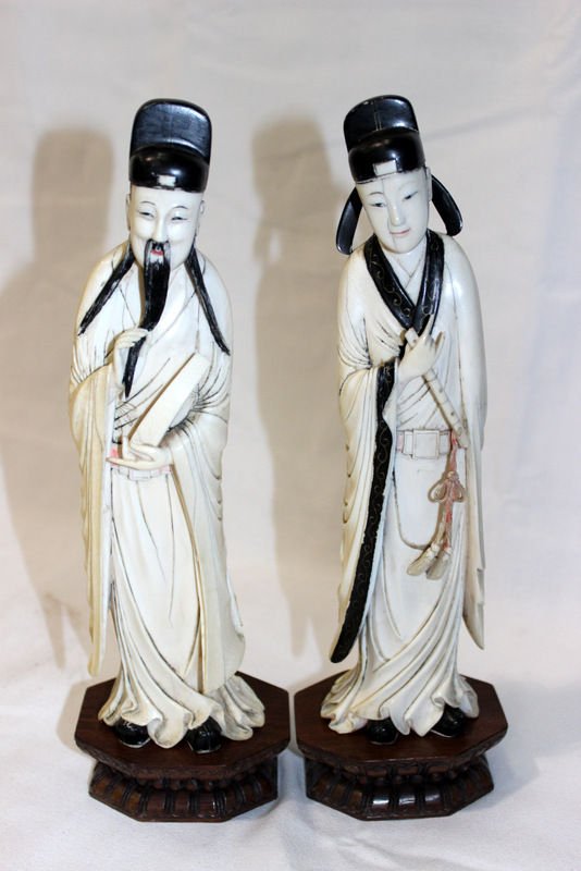 Pair of Antique Carved Polychrome Ivory Immortals (1 of 10)