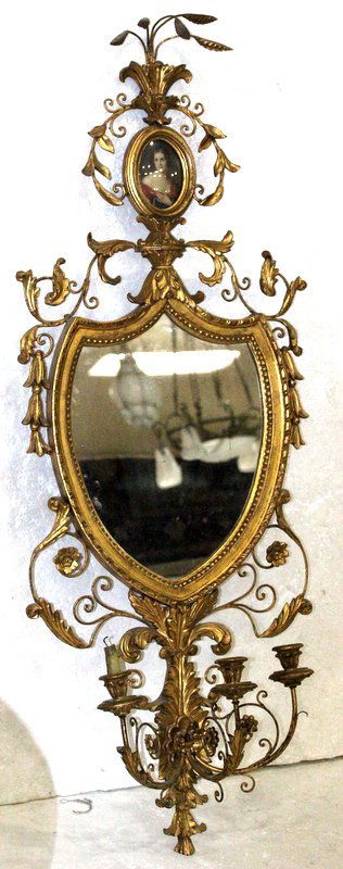 18th C.? French Gold Leaf Mirror & Portrait (1 of 5)