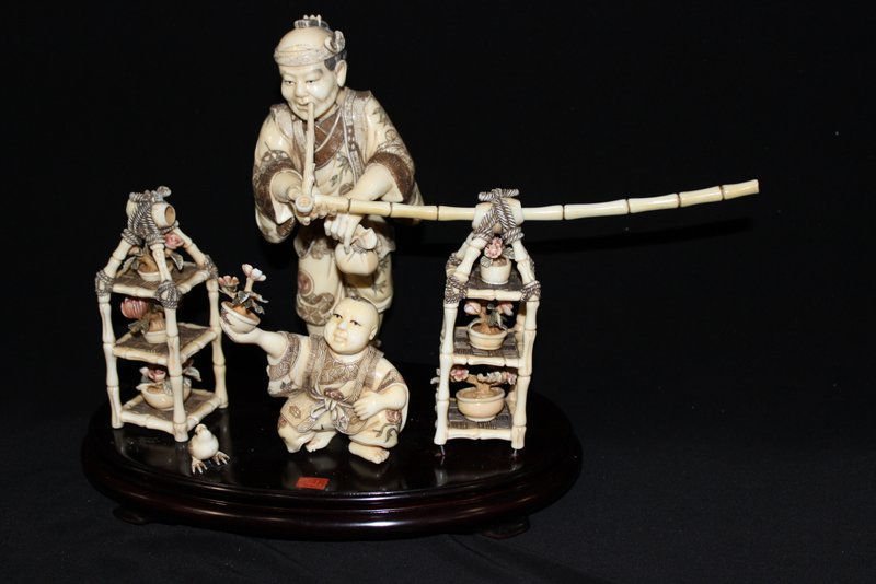 Chinese Carved Hippo Ivory Group (1 of 9)
