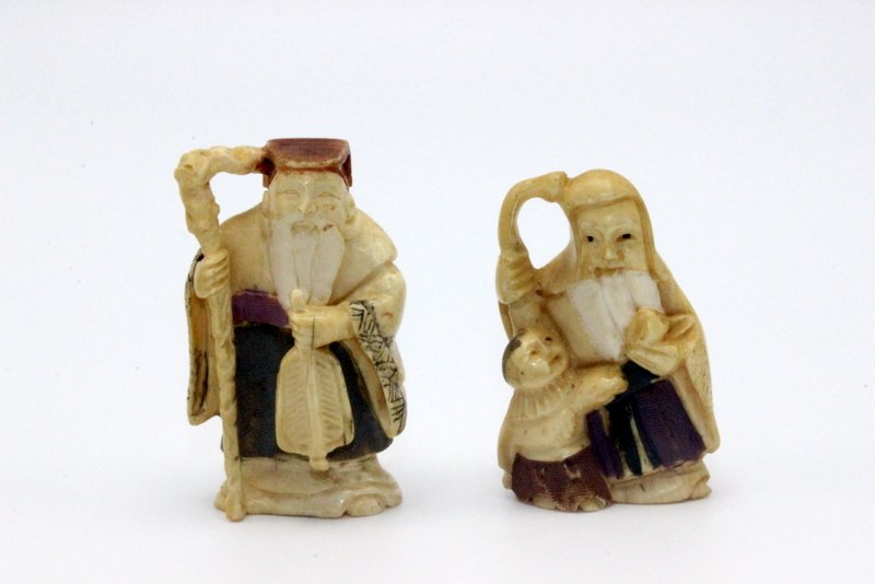 2 Pc. Chinese Carved Polychrome Ivory Netsuke (1 of 6)
