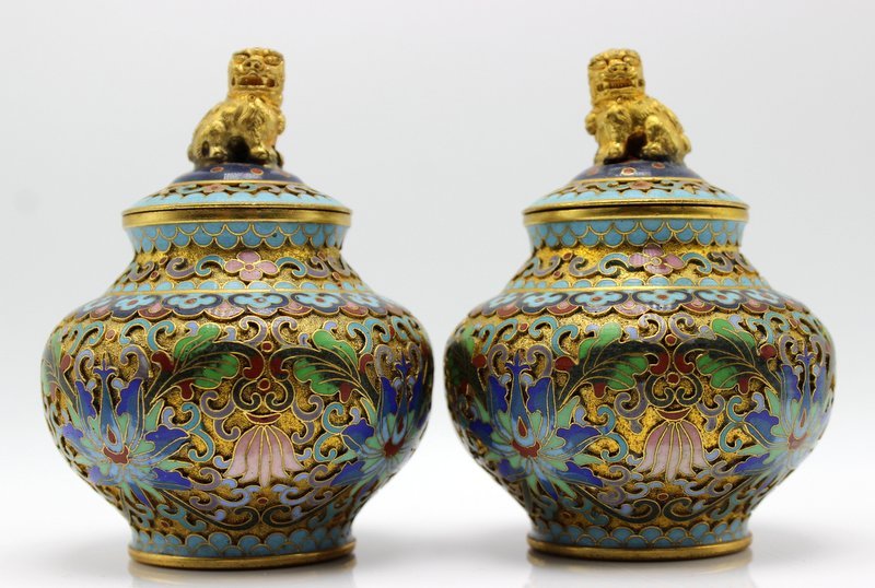 Pair of Chinese Cloisonne Miniature Covered Vases (1 of 5)