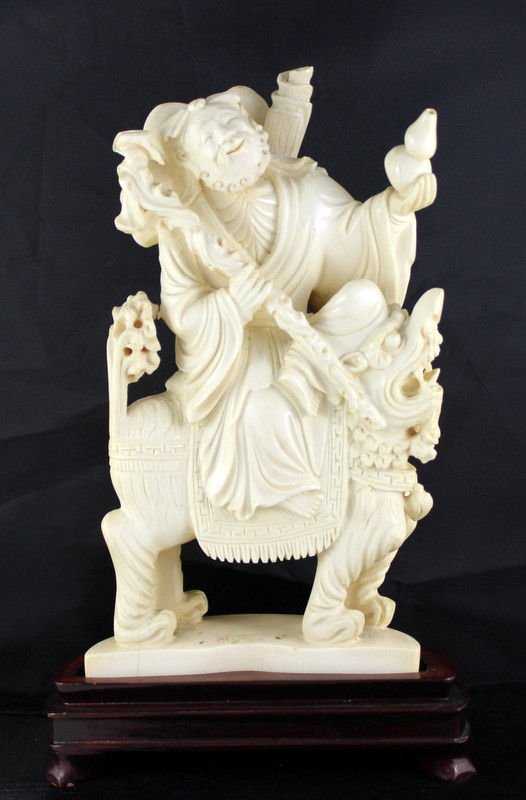 Chinese Carved Ivory of Immortal on Foo Dog (1 of 7)
