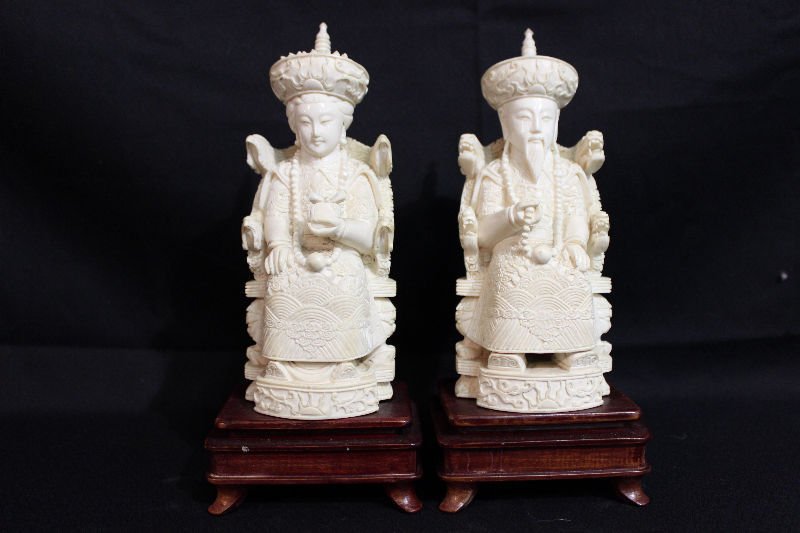 Pair of Chinese Carved Ivory King & Queen (1 of 9)