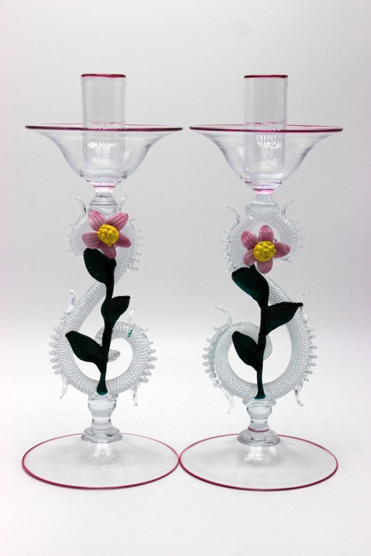 Pair of Italian Murano Art Glass Candleholders (1 of 4)