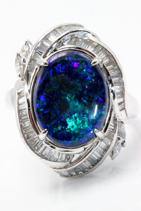 1970's Platinum Black Opal & Diamond Ring (1 of 3)