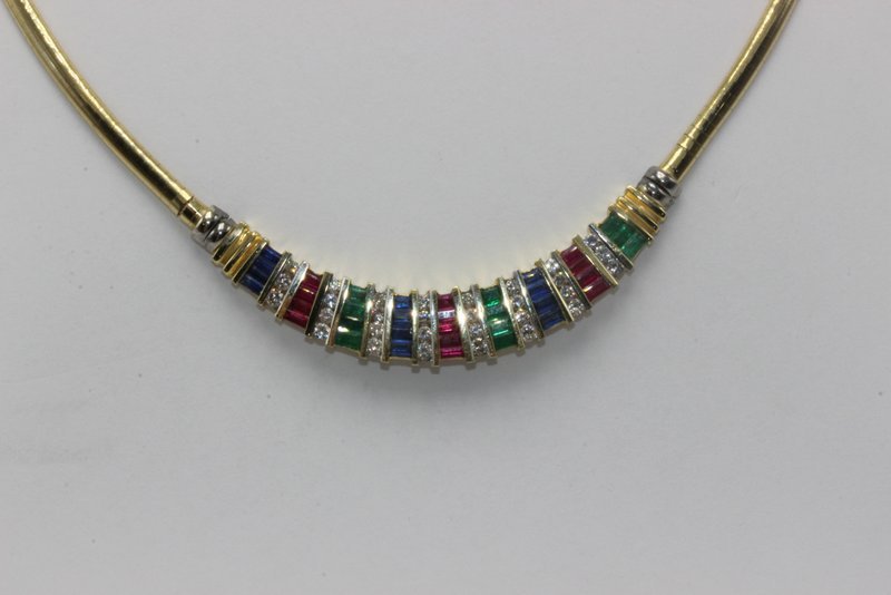 14Kt YG Ruby, Emerald, Sapphire & Diamond Necklace (1 of 4)