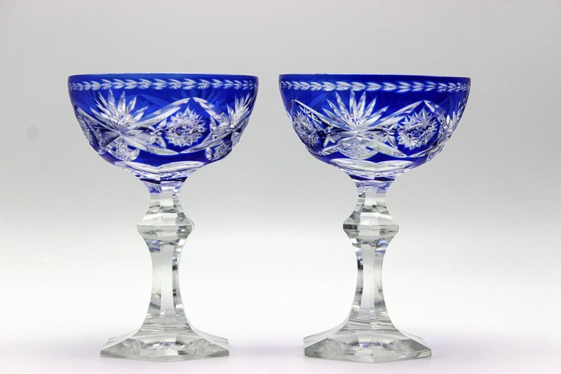 8 Pc. European Cut Crystal Cobalt Blue Champagne (1 of 4)