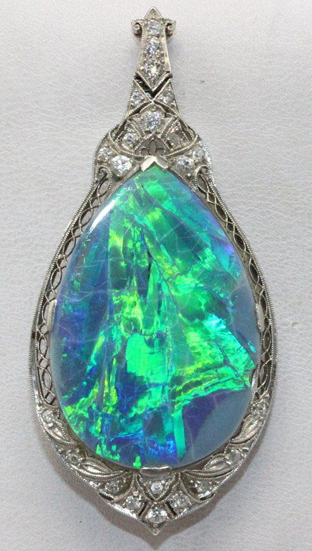 Art Deco Platinum Black Opal & Diamond Pendant (1 of 6)