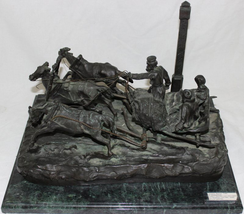 After Vassilly Grachev (Russian 1831-1905) "Troika": After Vassilly Grachev (Russian 1831-1905) "Troika" Bronze Group. Measures - 11" high x 16 1/2" wide, base - 1" high x 17" wide.