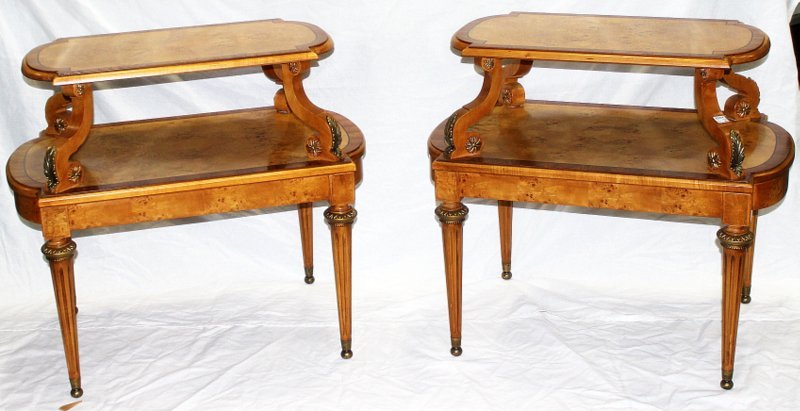 Pair of Empire Style Bronze Mounted 2-Tier Tables (1 of 4)