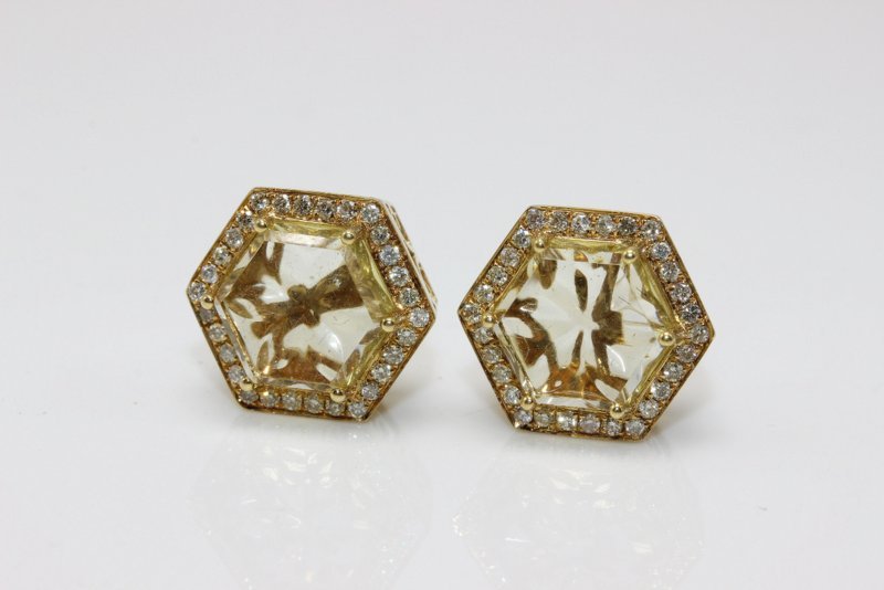 18Kt YG 4.97ct. Lemon Quartz & 0.36ct. Diamond Earrings (1 of 3)