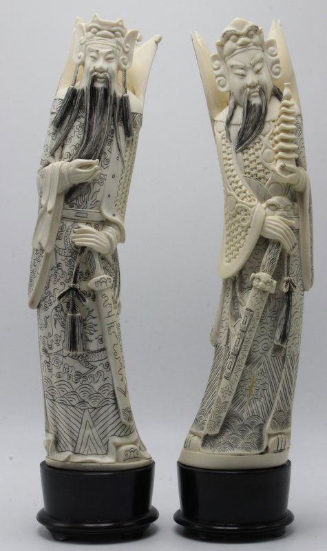 Pair of Chinese Carved Ivory Warriors (1 of 6)