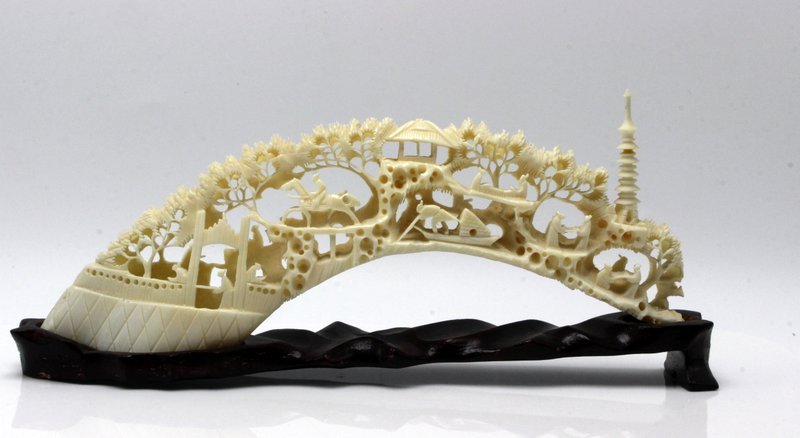 Chinese Carved Ivory Village Tusk: Chinese Carved Ivory Village Tusk. Measures - 8 1/2" long. THIS LOT IS THIRD QUARTER 20TH CENTURY, OR EARLIER ORIGIN. INTERNATIONAL CLIENTS ARE INELIGIBLE TO BID ON THIS ITEM. THIS ITEM IS FOR SALE ON