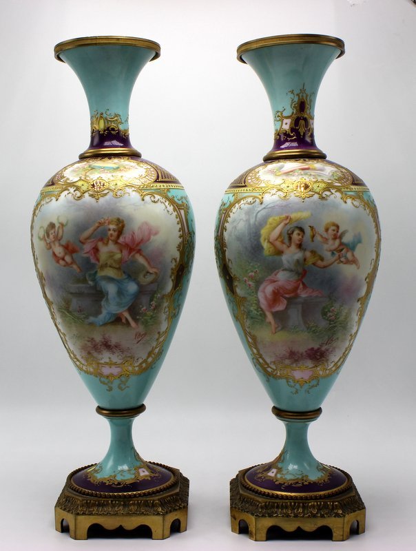 Pair of Sevres Hand Painted Vases (1 of 5)