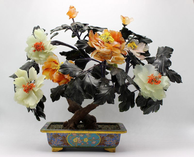 Chinese Cloisonne & Jade Tree (1 of 5)