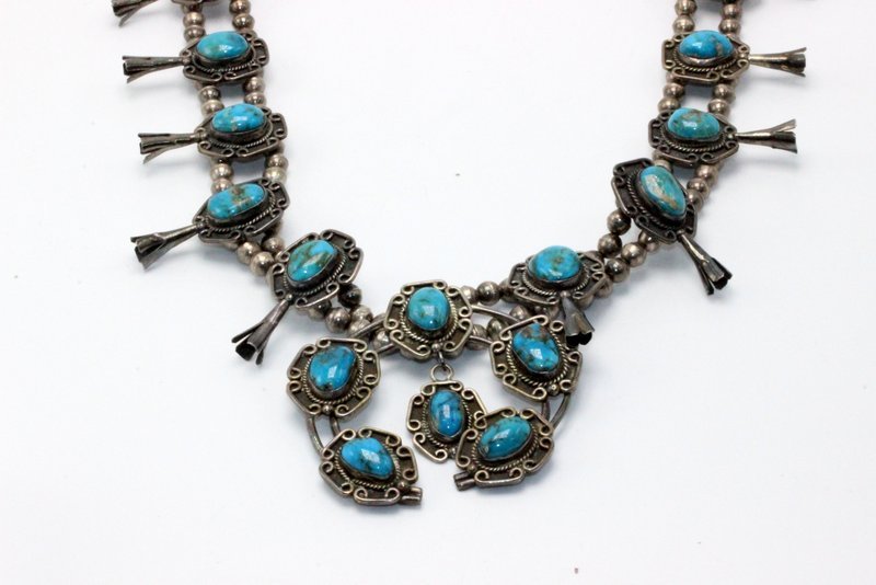 Navajo Sterling & Turquoise Squash Necklace (1 of 4)