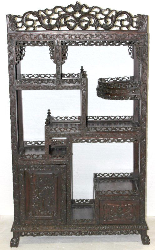 Antique Chinese Hand Carved Teakwood Etagere (1 of 8)