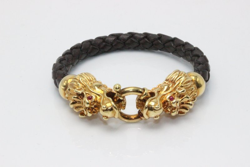 18Kt YG & Leather Dragon Bracelet (1 of 2)