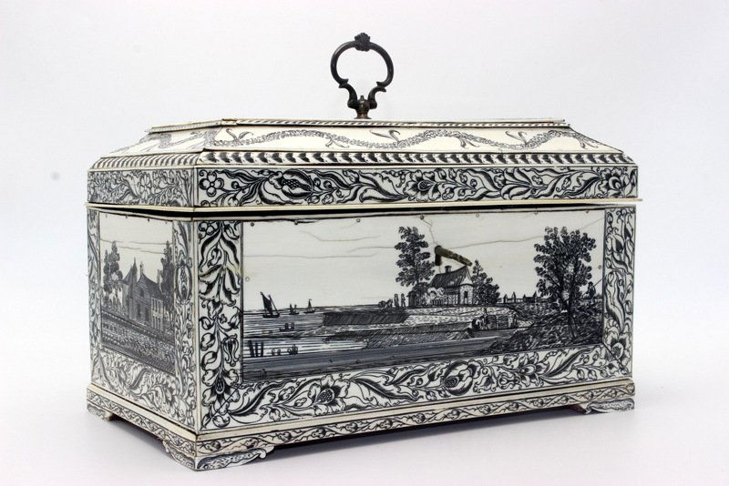 Late 18th C. Vizagapatam Engraved Ivory Tea Caddy (1 of 7)