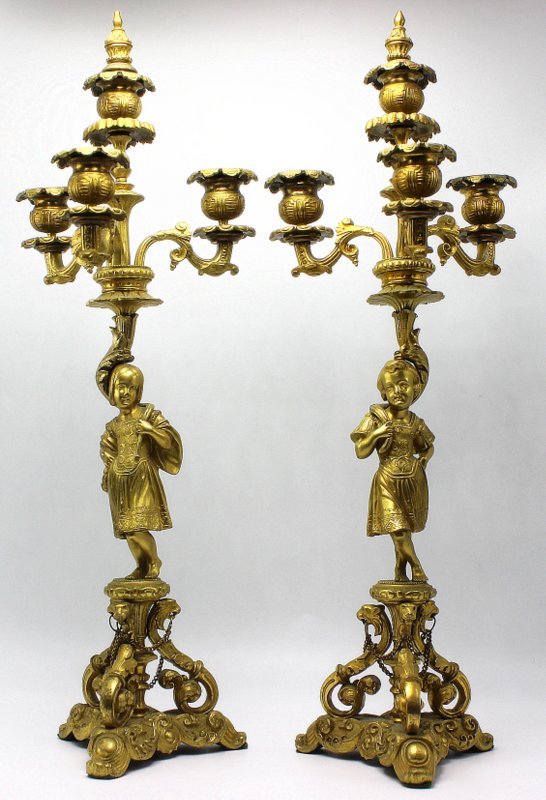 Pair of Antique French Gilt Bronze 3-Light Candelabras (1 of 6)