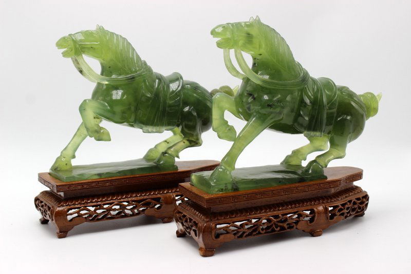 Pair of Chinese Carved Nephrite Jade Horse Sculptures (1 of 4)