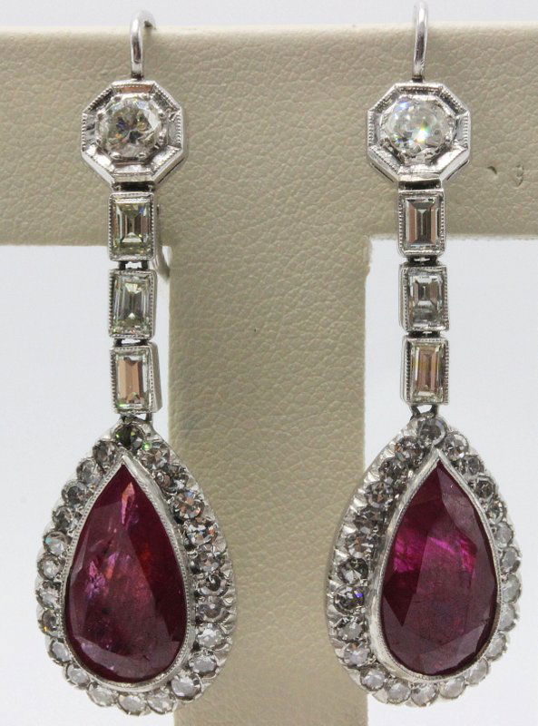 Platinum Deco 8.20ct. Ruby & 2.75ct. Diamond Earrings (1 of 5)