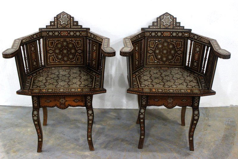Pair of Beautiful Moroccan Inlaid Chairs (1 of 7)